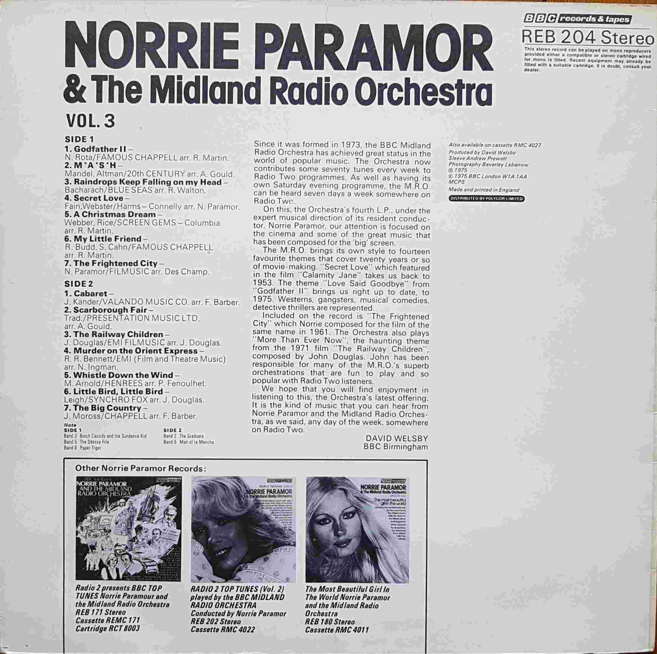 Picture of REB 204 Radio 2 top tunes - Volume 3 by artist Norrie Paramor and the Midland Radio Orchestra from the BBC records and Tapes library